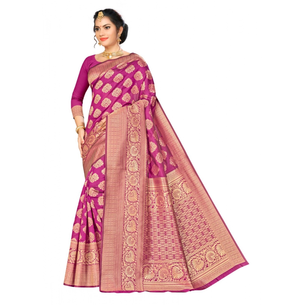 Women's Banarasi Silk Printed Saree with Blouse – Wine