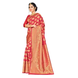 Women's Banarasi Silk Weaving Saree with Blouse – Red