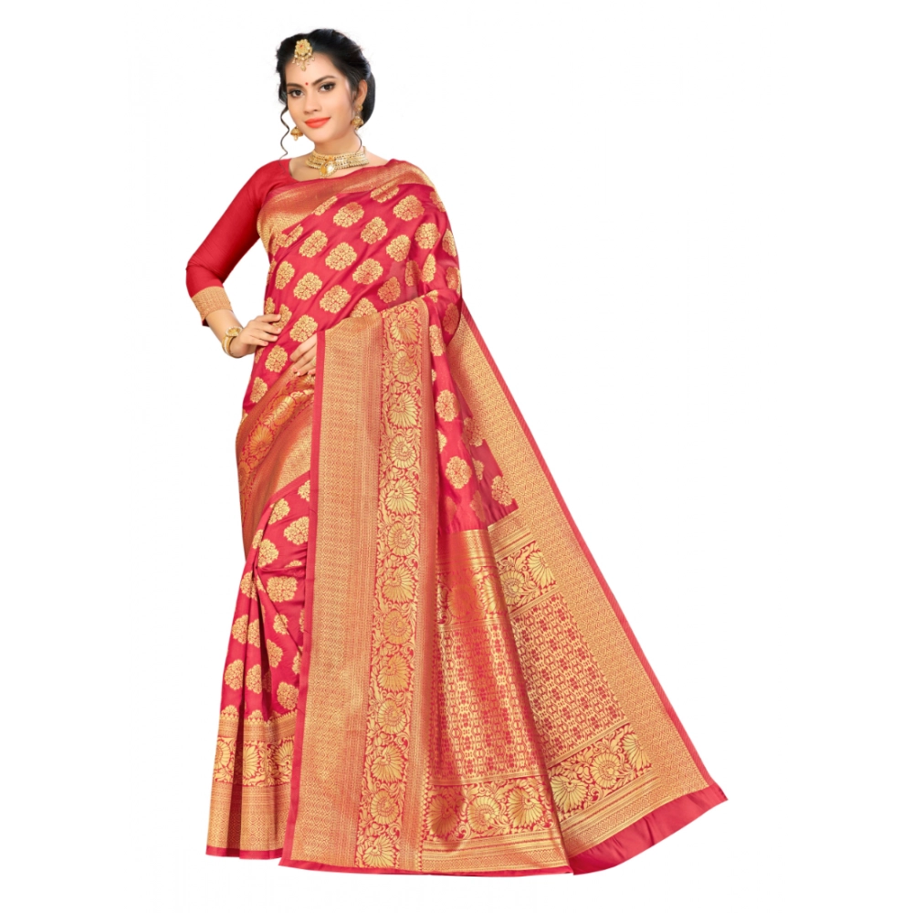 Women's Banarasi Silk Weaving Saree with Blouse – Red