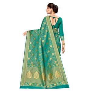 Women's Banarasi Silk Weaving Saree with Blouse – Green