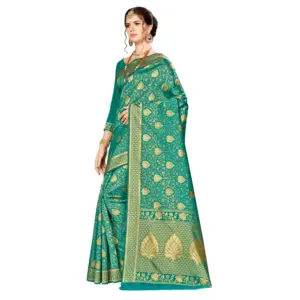 Women's Banarasi Silk Weaving Saree with Blouse – Green