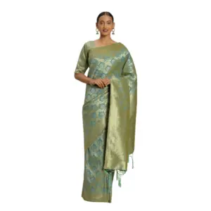 Women's Banarasi Silk Weaving Saree with Blouse – Sky Blue