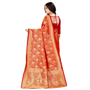 Women's Banarasi Silk Weaving Saree with Blouse – Red