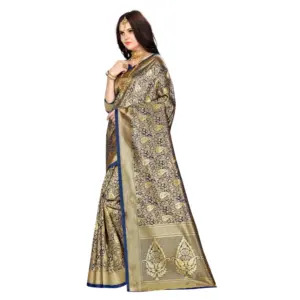 Women's Banarasi Silk Weaving Saree with Blouse – Navy Blue