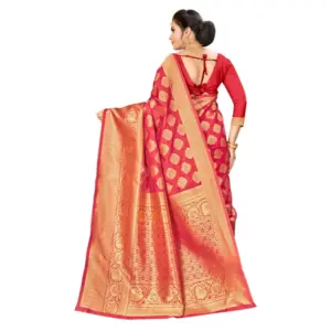 Women's Banarasi Silk Weaving Saree with Blouse – Red