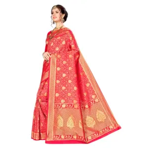 Women's Banarasi Silk Weaving Saree with Blouse – Red