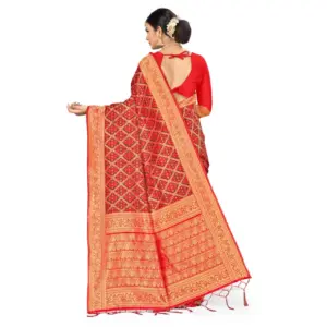 Women's Banarasi Silk Printed Saree with Blouse – Red,Black