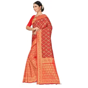 Women's Banarasi Silk Printed Saree with Blouse – Red,Black