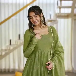 Designer Gown with Pent Set Elegant Ethnic Wear Crafted in Classy Tones with Premium Fabric
