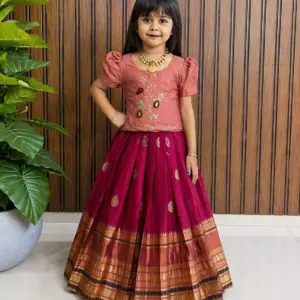 Silk Zari Woven Kids Lehenga