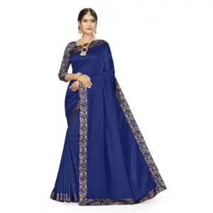 Women's Silk Blend Printed Saree with Blouse – Neavy Blue