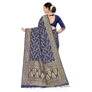 Women's Banarasi Silk Printed Saree with Blouse – Neavy Blue