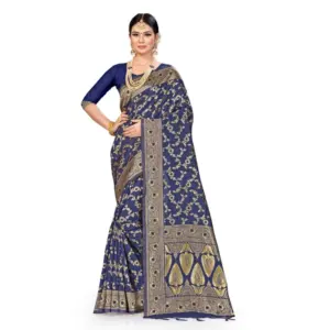 Women's Banarasi Silk Printed Saree with Blouse – Neavy Blue