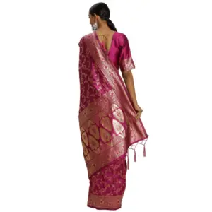 Women's Banarasi Silk Printed Saree with Blouse – Pink