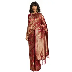 Women's Banarasi Silk Weaving Saree with Blouse – Red
