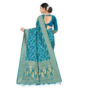 Women's Banarasi Silk Printed Saree with Blouse – Sky Blue
