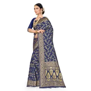 Women's Banarasi Silk Printed Saree with Blouse – Neavy Blue