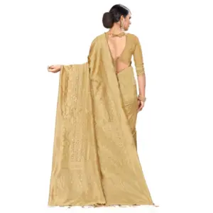 Women's Banarasi Silk Weaving Saree with Blouse – Cream