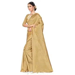 Women's Banarasi Silk Weaving Saree with Blouse – Cream