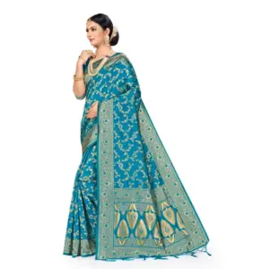 Women's Banarasi Silk Printed Saree with Blouse – Sky Blue