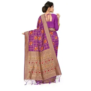 Women's Banarasi Silk Printed Saree with Blouse – Purple
