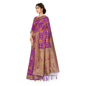 Women's Banarasi Silk Printed Saree with Blouse – Purple