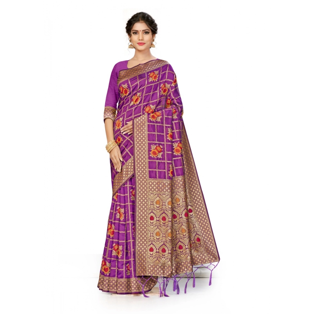 Women's Banarasi Silk Printed Saree with Blouse – Purple