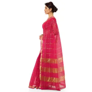 Women's Kota Doria Cotton Striped Saree with Blouse – Rani
