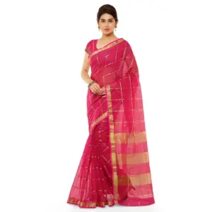 Women's Kota Doria Cotton Striped Saree with Blouse – Rani