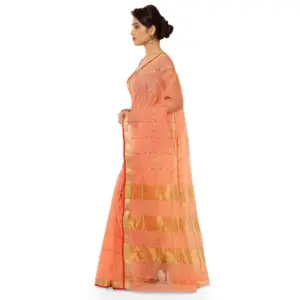 Women's Kota Doria Cotton Striped Saree with Blouse – Peach