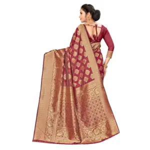 Women's Banarasi Silk Weaving Saree with Blouse – Maroon