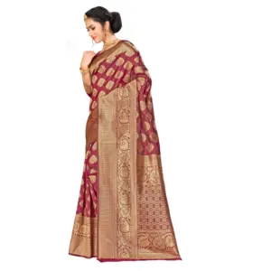 Women's Banarasi Silk Weaving Saree with Blouse – Maroon