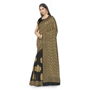 Women's Banarasi Silk Printed Saree with Blouse – Black
