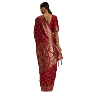 Women's Banarasi Silk Printed Saree with Blouse – Red
