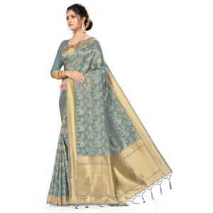 Women's Banarasi (Spun Cotton) Printed Saree with Blouse – Grey