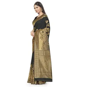Women's Banarasi Silk Printed Saree with Blouse – Black