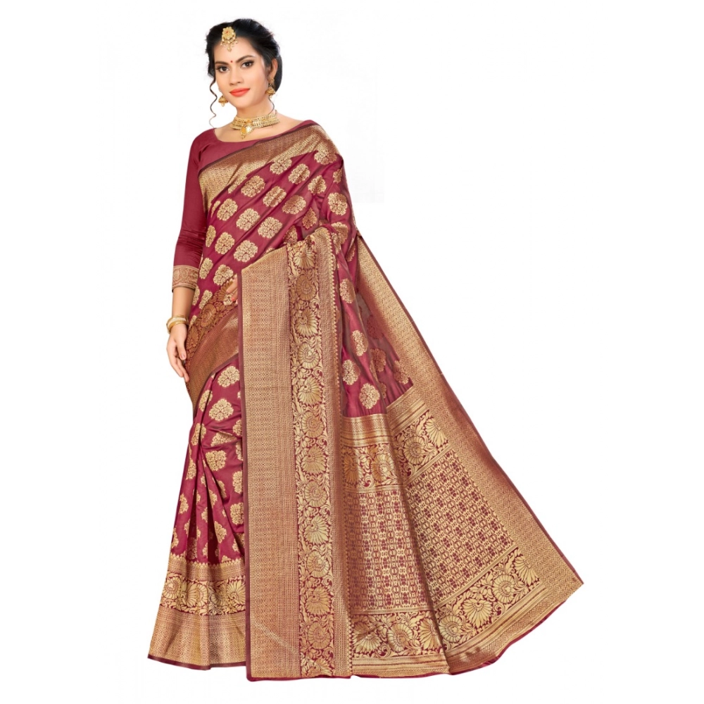 Women's Banarasi Silk Weaving Saree with Blouse – Maroon