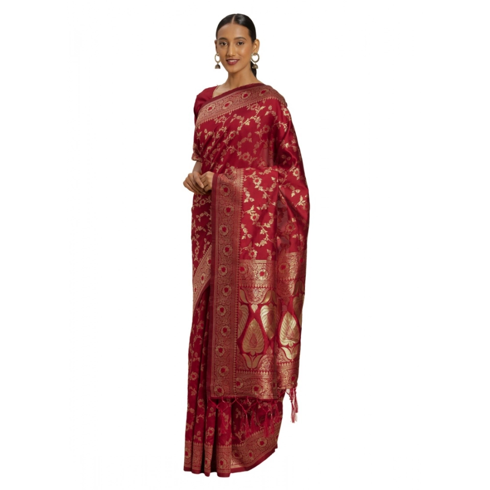 Women's Banarasi Silk Printed Saree with Blouse – Red