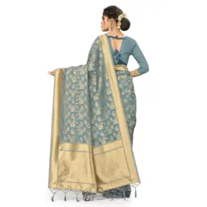 Women's Banarasi (Spun Cotton) Printed Saree with Blouse – Grey
