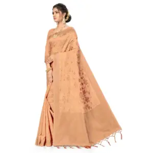 Women's Banarasi (Spun Cotton) Printed Saree with Blouse – Beige