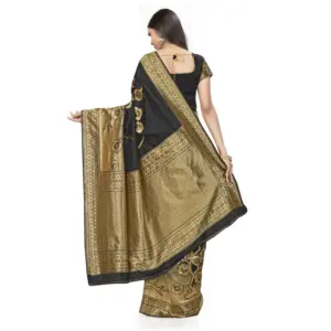 Women's Banarasi Silk Printed Saree with Blouse – Black