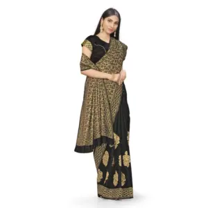 Women's Banarasi Silk Printed Saree with Blouse – Black