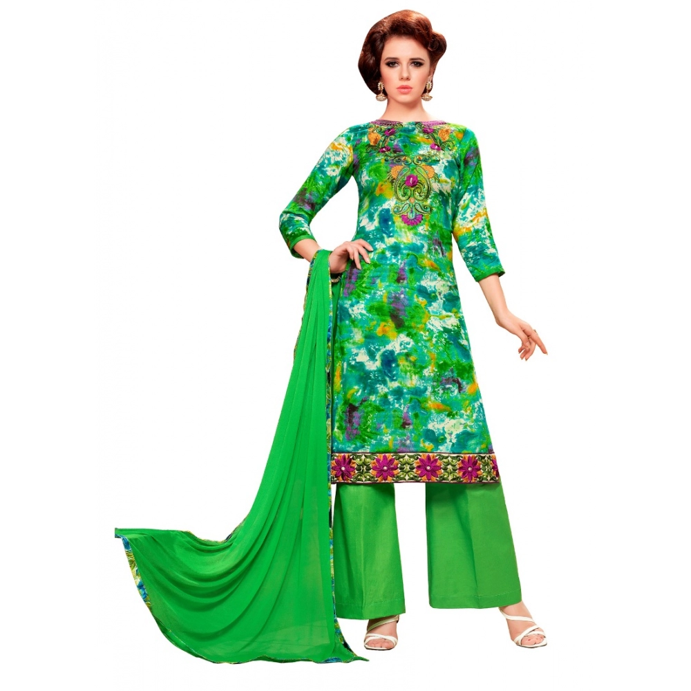 Generic Women's Glaze Cotton Unstitched Salwar Suit-Material With Dupatta (Green & Multi,2.3 Mtrs)