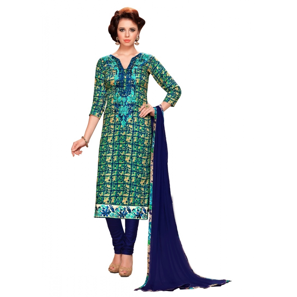 Generic Women's Glaze Cotton Unstitched Salwar Suit-Material With Dupatta (Blue & Green,2.3 Mtrs)