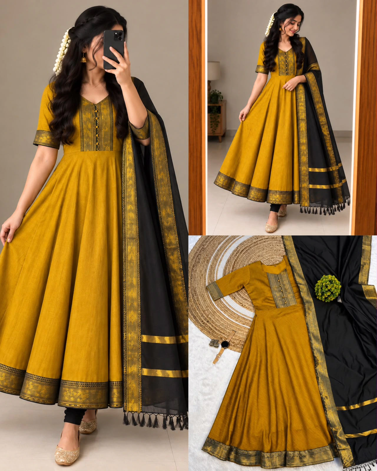 Silk Cotton Anarkali Set