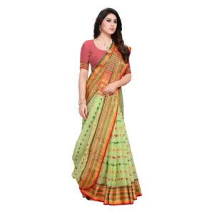 Women's Kota Doria Cotton Printed Saree with Blouse – Light Green