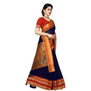 Women's Kota Doria Cotton Weaving Saree with Blouse – Navy Blue