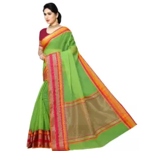 Women's Kota Doria Cotton Weaving Saree with Blouse – Light Green