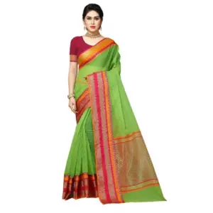 Women's Kota Doria Cotton Weaving Saree with Blouse – Light Green