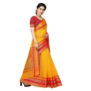 Women's Kota Doria Cotton Weaving Saree with Blouse – Gold